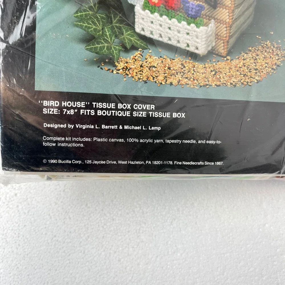 Bucilla Bird House Canvas Tissue Box Cover Kit 6056 Vintage 1990 Bluebird Sealed